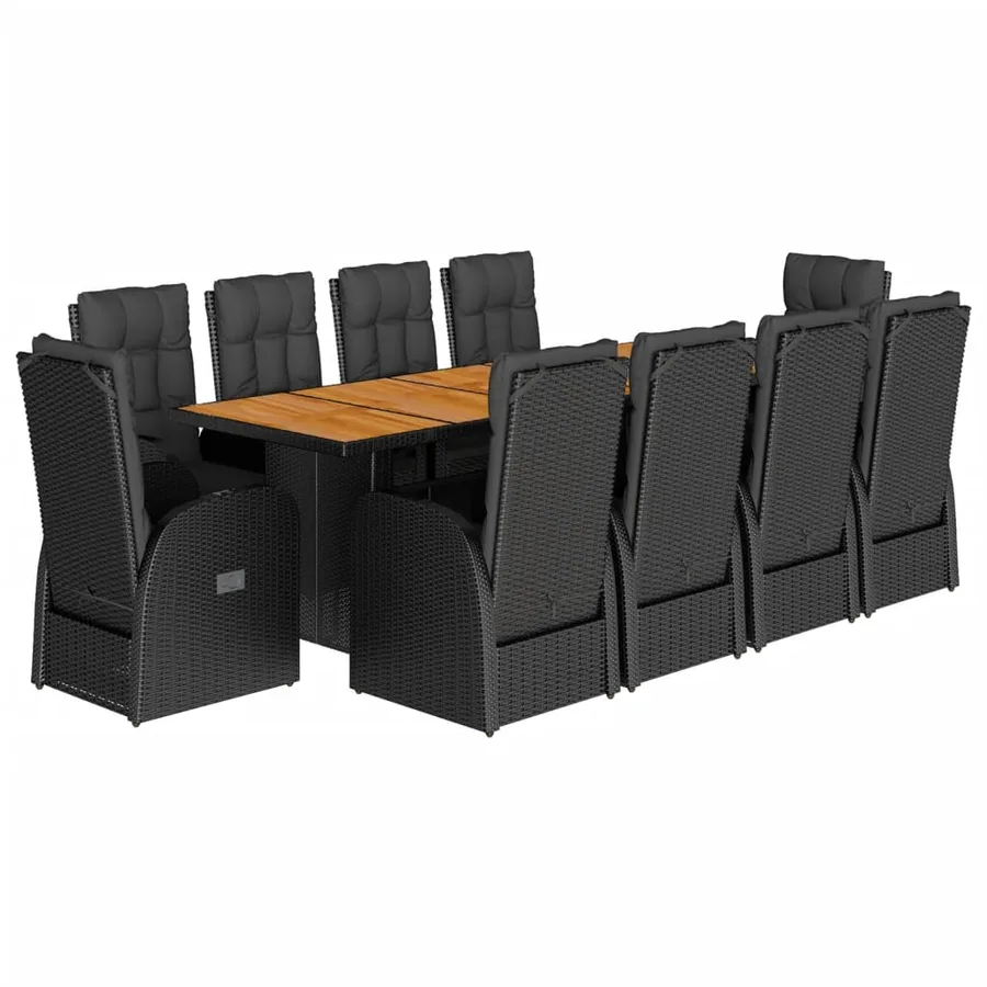Ensemble à manger de jardin 11 pcs coussins noir résine tressée - 2