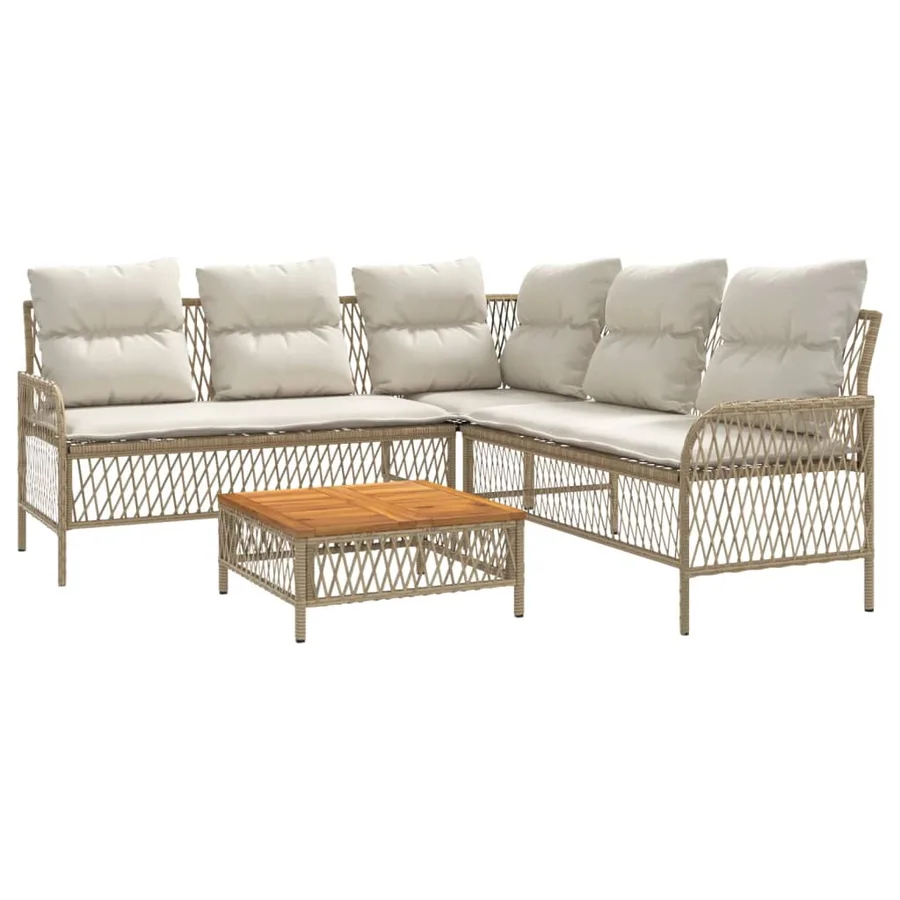 Salon de jardin avec coussins 2 pcs beige résine tressée - 2