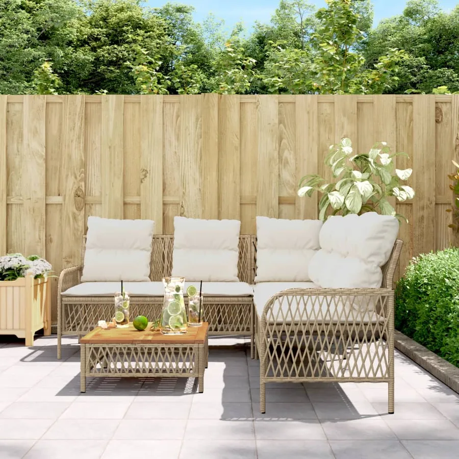Salon de jardin avec coussins 2 pcs beige résine tressée - 3