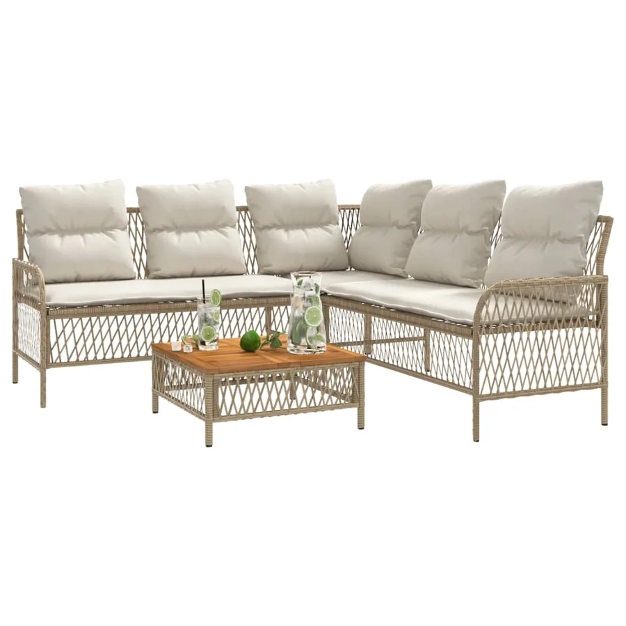 Salon de jardin avec coussins 2 pcs beige résine tressée - 4