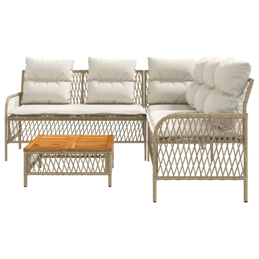 Salon de jardin avec coussins 2 pcs beige résine tressée - 5
