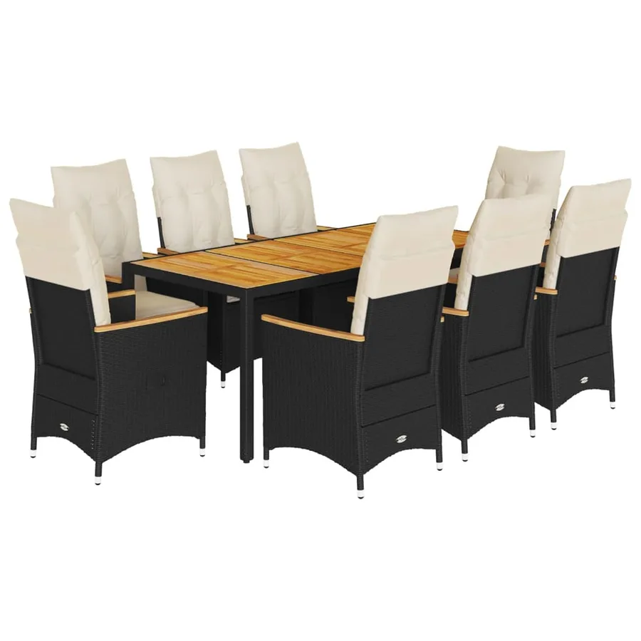 Ensemble à manger de jardin 9pcs coussins noir résine tressée - 2