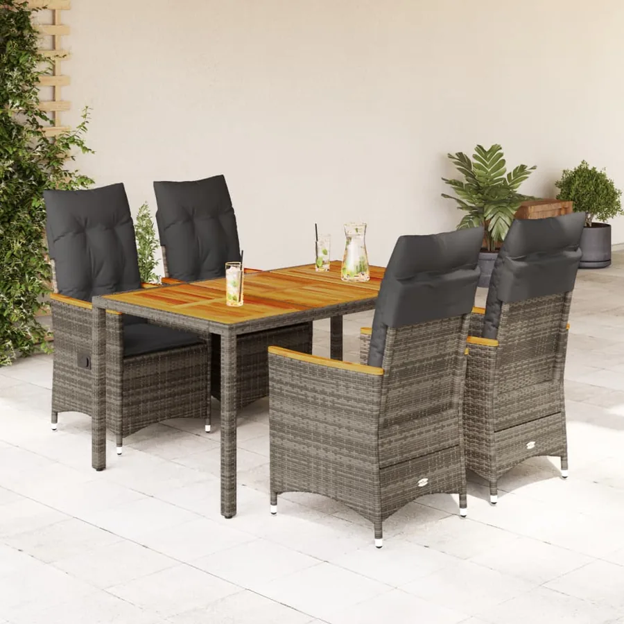 Ensemble à manger de jardin 5 pcs coussins gris résine tressée