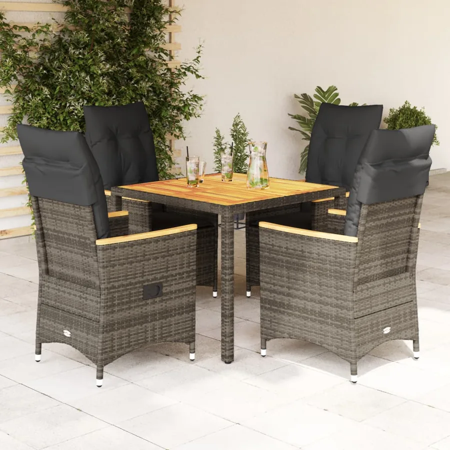 Ensemble à manger de jardin 5 pcs coussins gris résine tressée