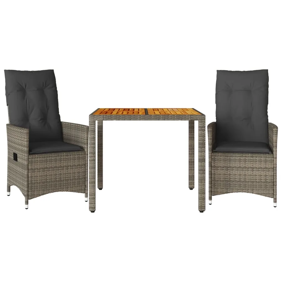 Ensemble de bistro 3 pcs avec coussins gris résine tressée - 2