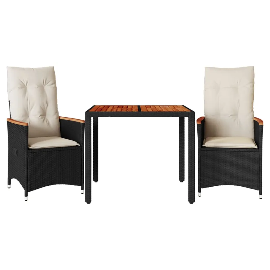Ensemble de bistro 3 pcs avec coussins noir résine tressée - 2