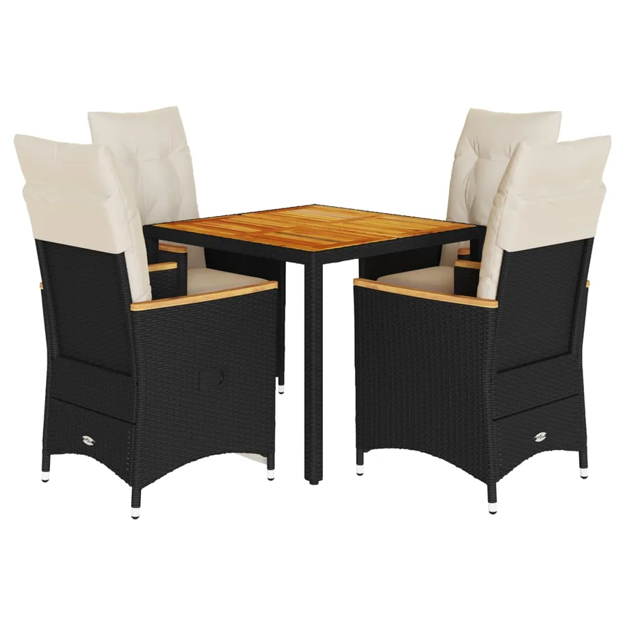Ensemble à manger de jardin coussins 5pcs Noir Résine tressée - 2