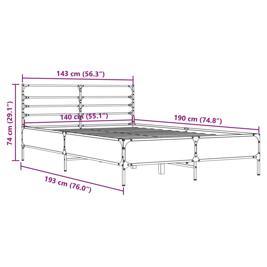 Cadre de lit sans matelas sonoma gris 140x190 cm - 9