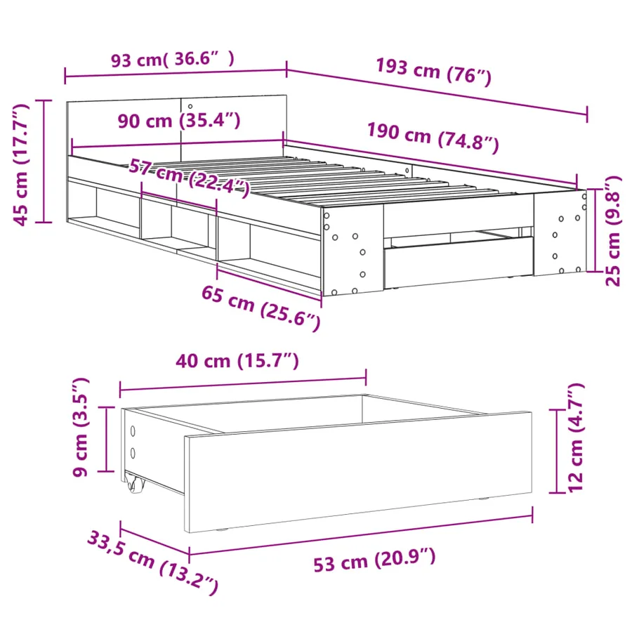 Cadre de lit avec tiroir sans matelas noir 90x190 cm - 10