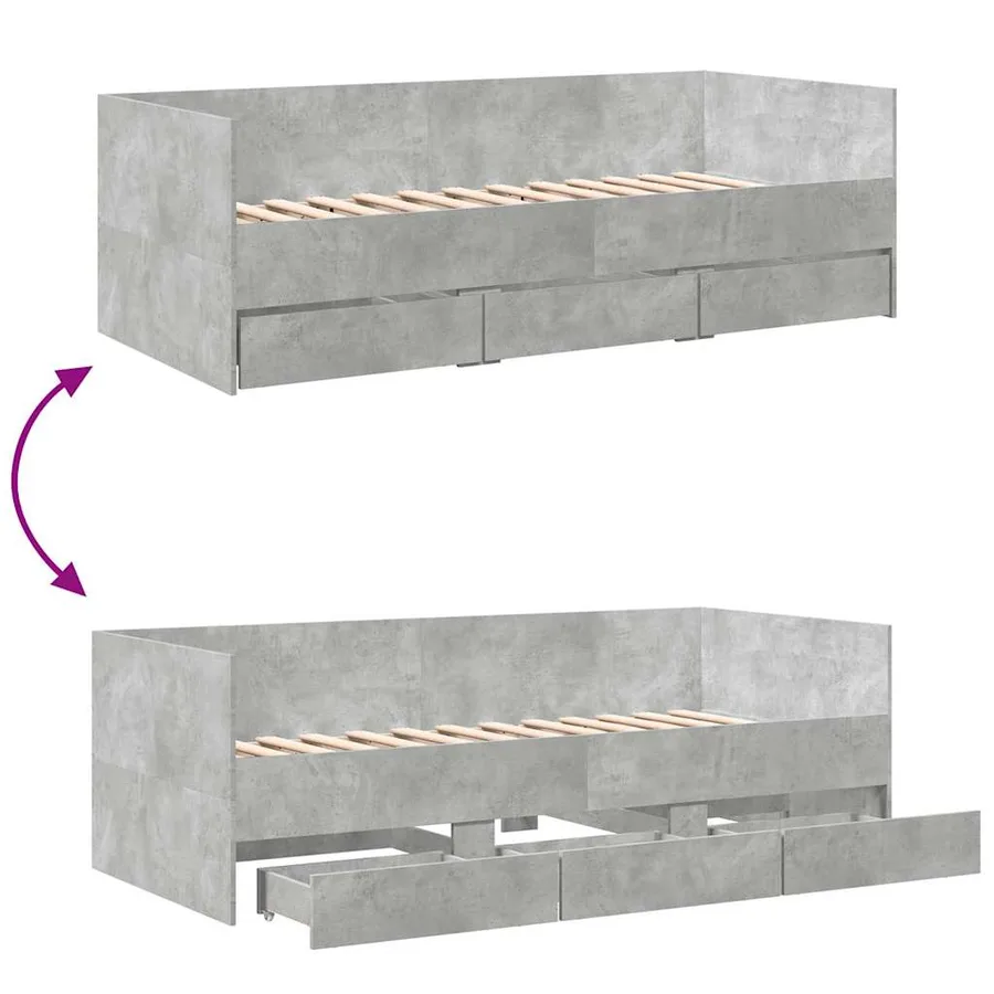 Lit de jour avec tiroirs sans matelas gris béton 90x190 cm - 8