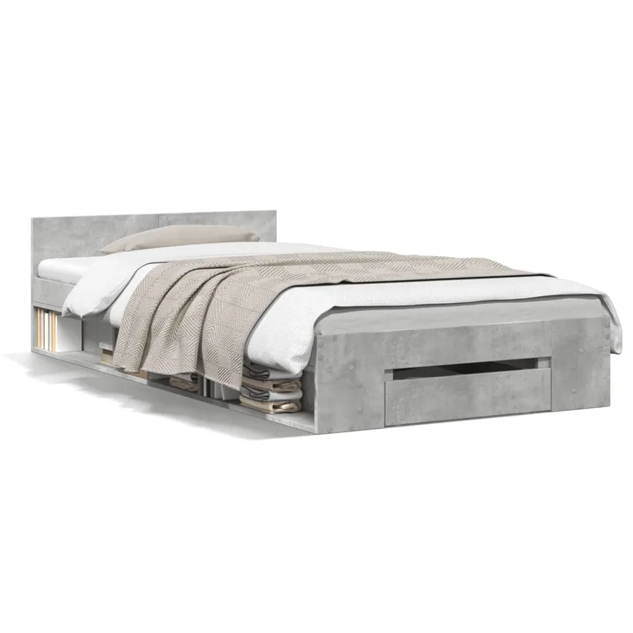 Cadre de lit avec tiroir sans matelas gris béton 90x190 cm - 2