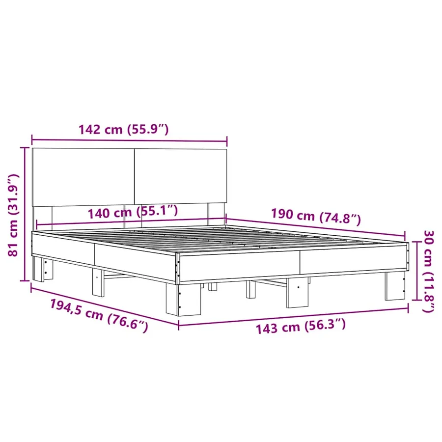 Cadre de lit sans matelas sonoma gris 140x190 cm - 9