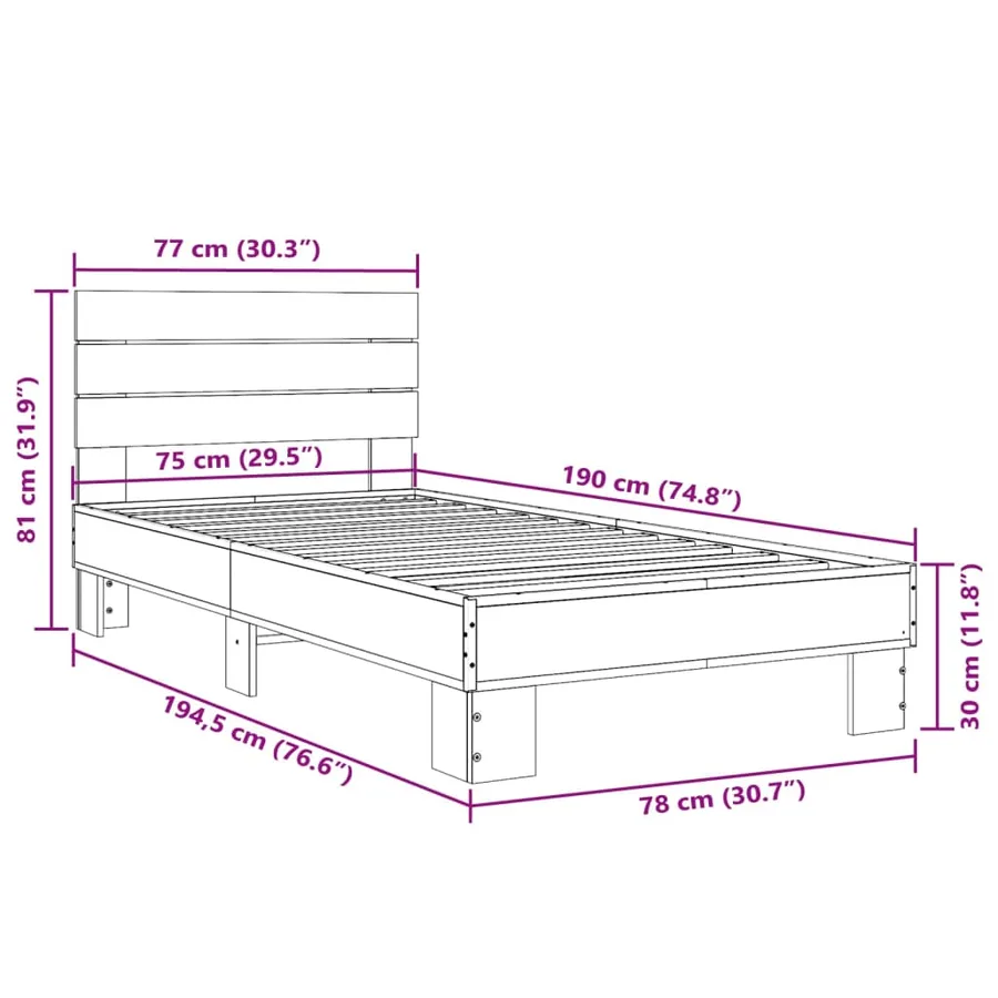 Cadre de lit sans matelas chêne sonoma 75x190 cm - 9
