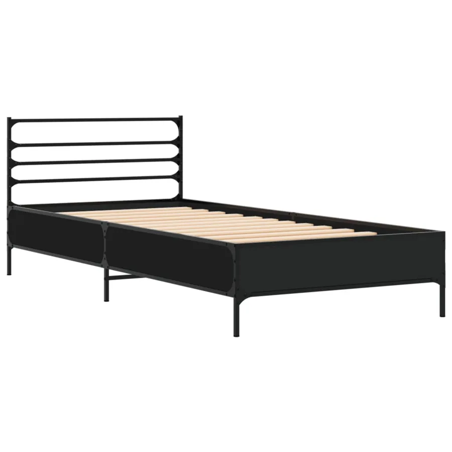 Cadre de lit sans matelas noir 90x200 cm - 3