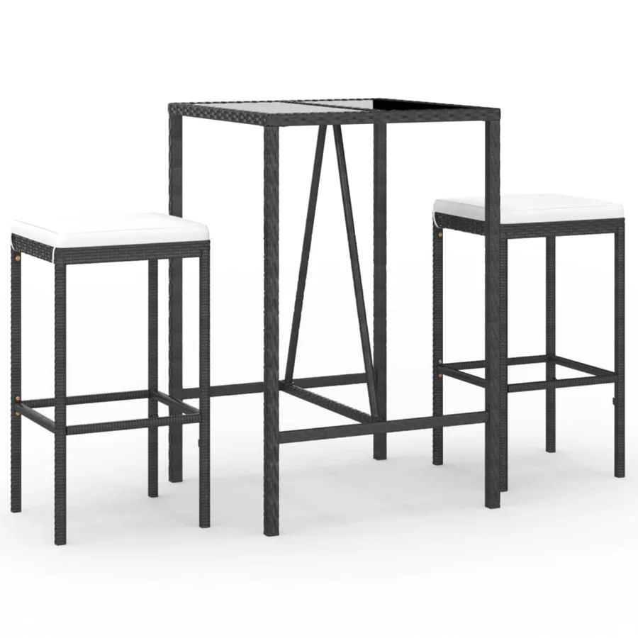 Ensemble de bar de jardin 3 pcs avec coussins noir poly rotin - 2