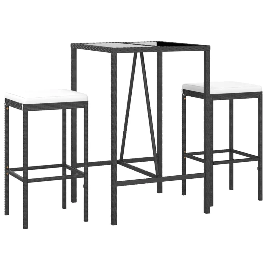 Ensemble de bar de jardin 3 pcs avec coussins noir poly rotin - 3