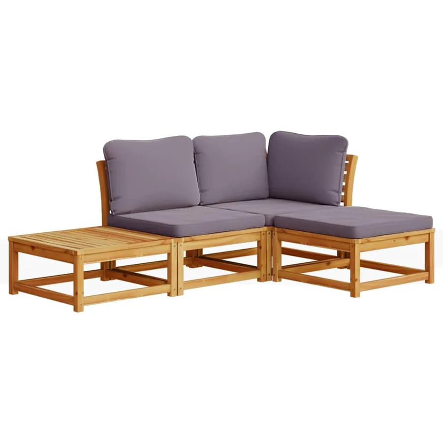 Salon de jardin 4 pcs avec coussins Bois d'acacia solide - 2