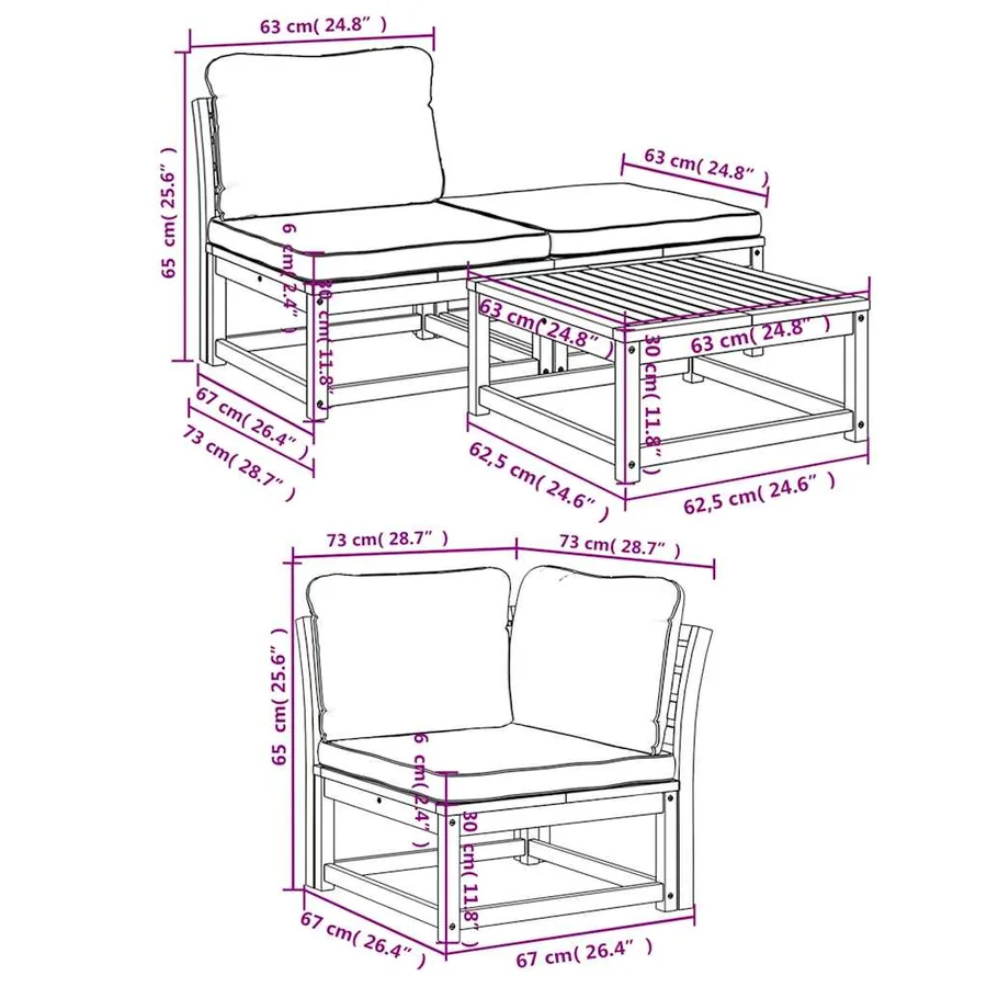 Salon de jardin 4 pcs avec coussins Bois d'acacia solide - 8