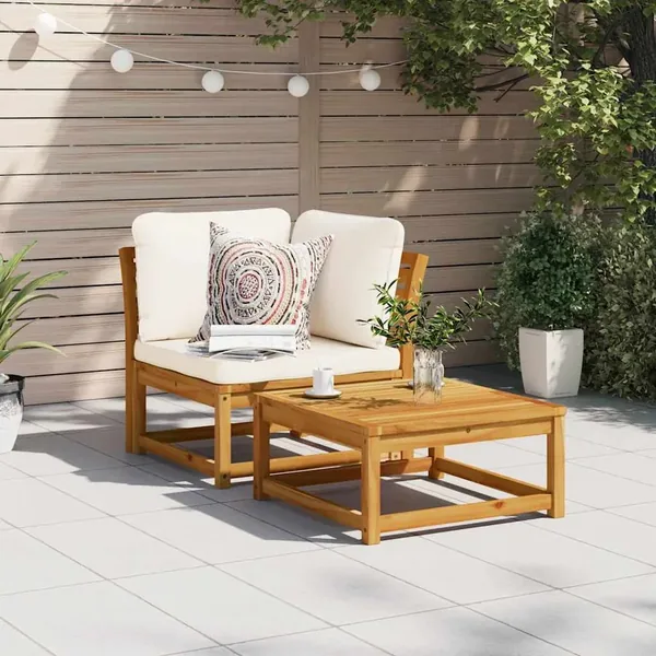 Canapé d'angle de jardin coussins 73x73x65cm bois massif acacia