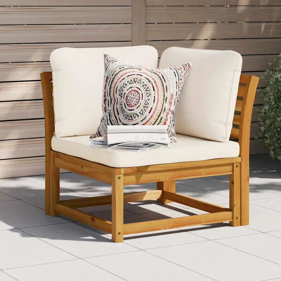 Canapé d'angle de jardin coussins 73x73x65cm bois massif acacia - 3