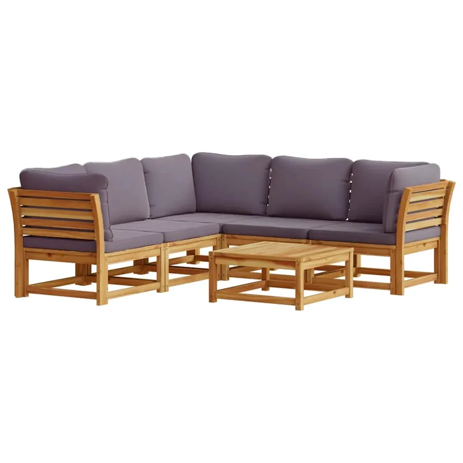 Salon de jardin 6 pcs avec coussins bois d'acacia solide - 2