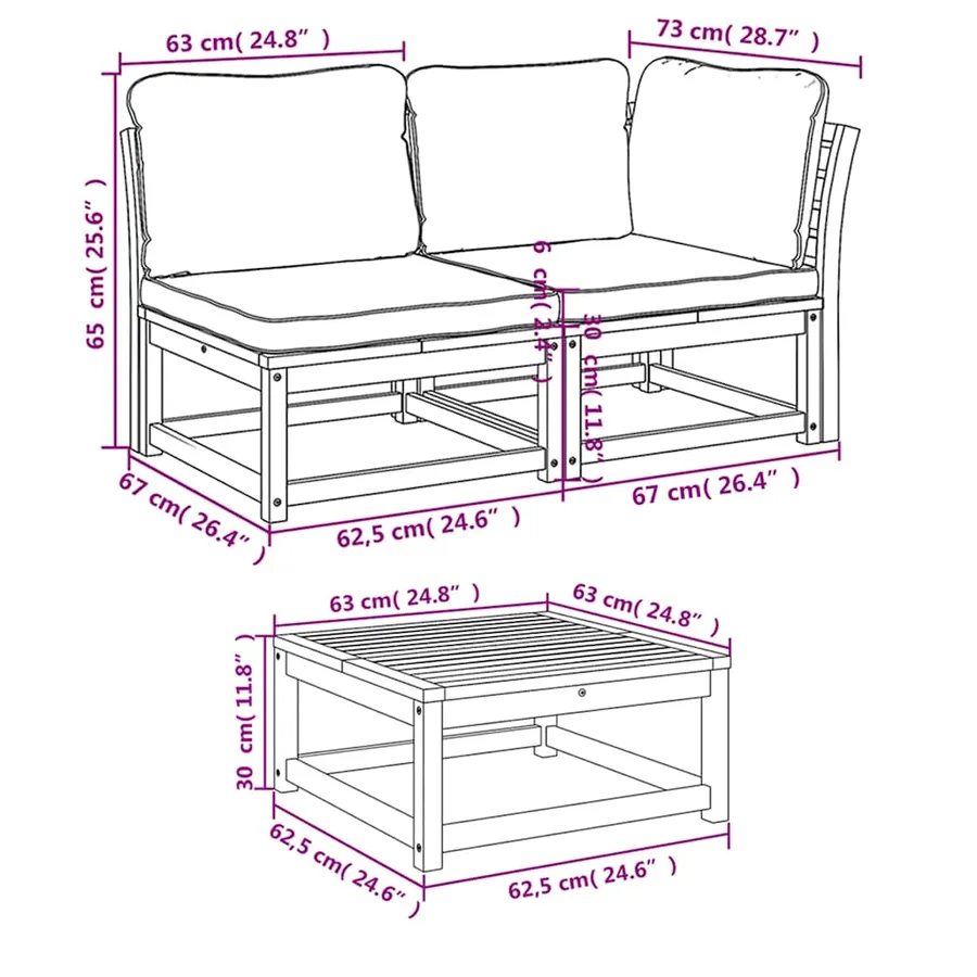 Salon de jardin avec coussins 9 pcs bois massif d'acacia - 8