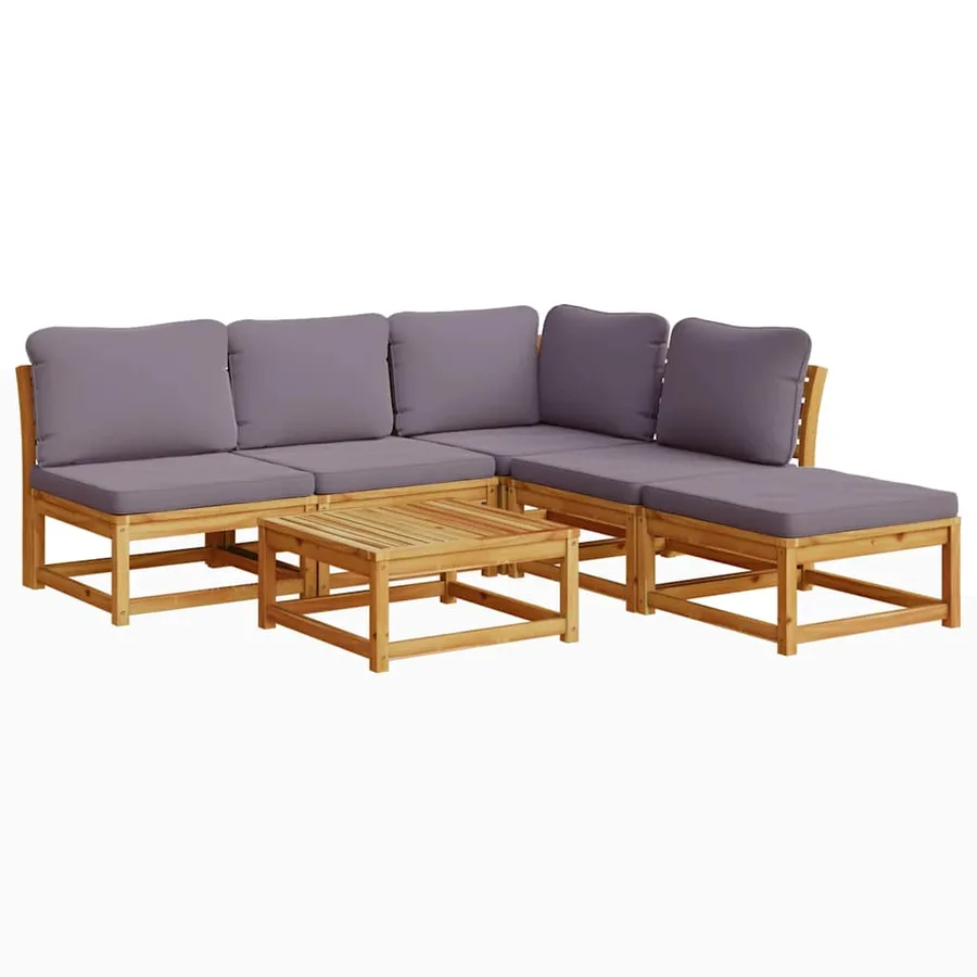 Salon de jardin 6 pcs avec coussins bois d'acacia solide - 2