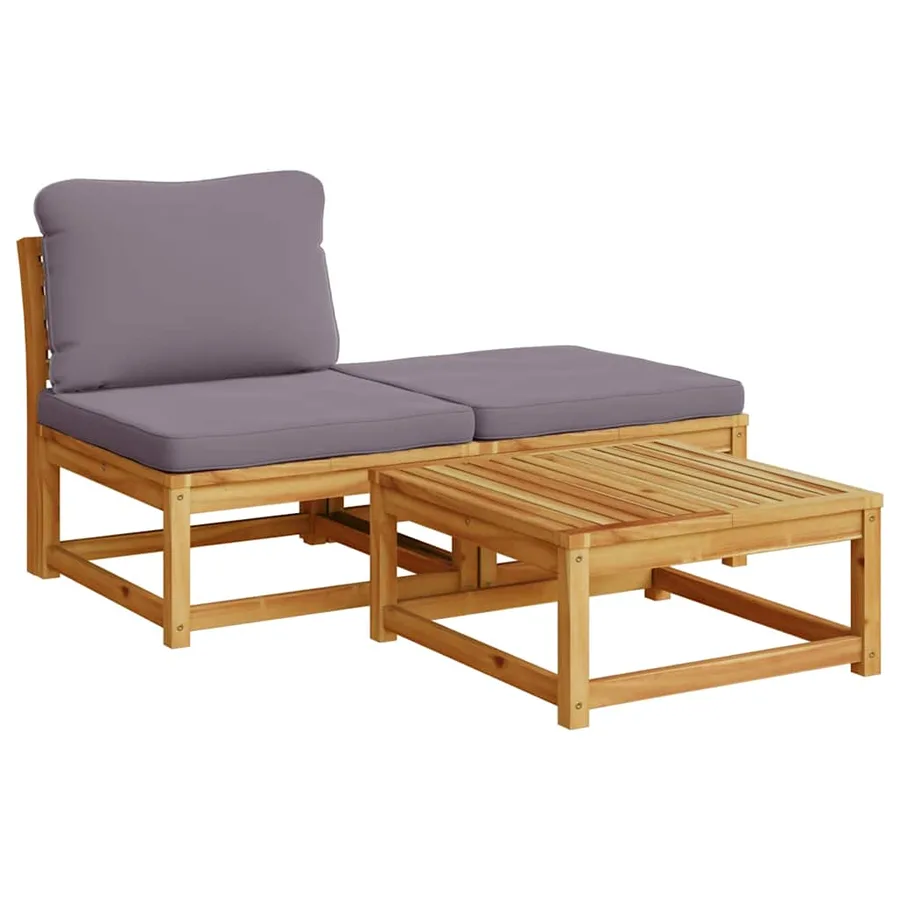 Salon de jardin 6 pcs avec coussins bois d'acacia solide - 3
