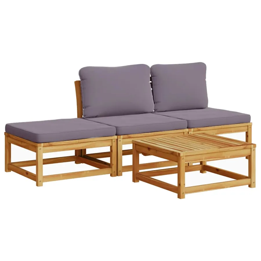 Salon de jardin 4 pcs avec coussins Bois d'acacia solide - 2