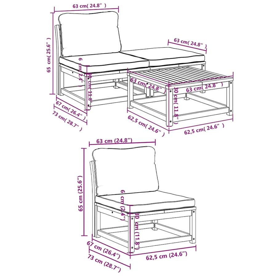 Salon de jardin 4 pcs avec coussins Bois d'acacia solide - 8