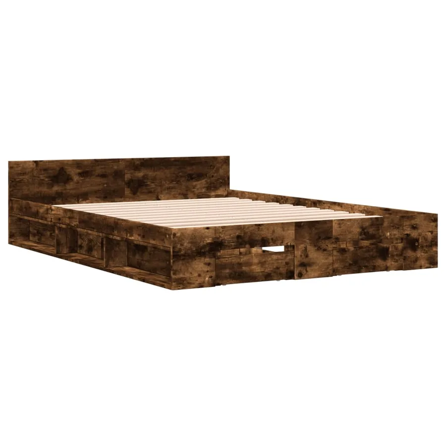 Cadre de lit avec tiroirs sans matelas chêne fumé 120x200 cm - 3