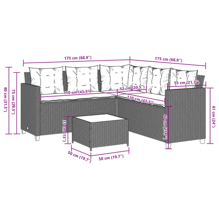 Canapé de jardin avec table et coussins en forme de L beige - 11