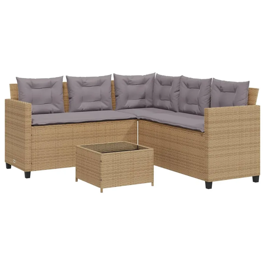 Canapé de jardin avec table et coussins en forme de L beige - 2