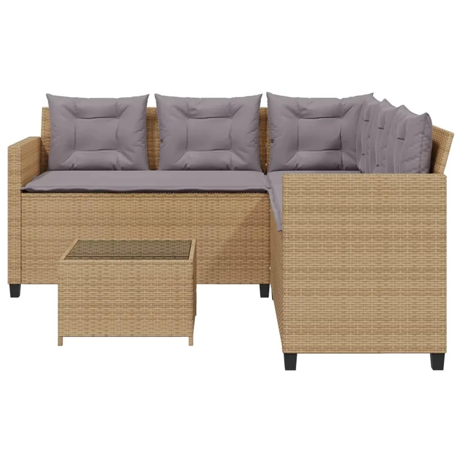 Canapé de jardin avec table et coussins en forme de L beige - 4
