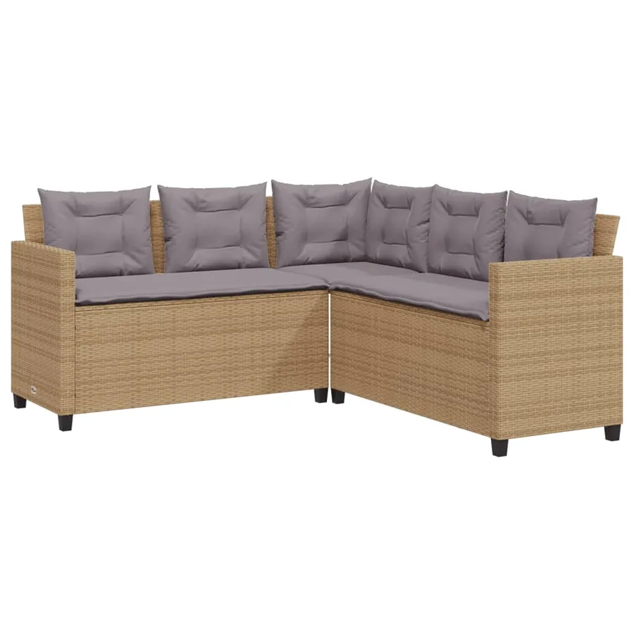 Canapé de jardin avec table et coussins en forme de L beige - 5