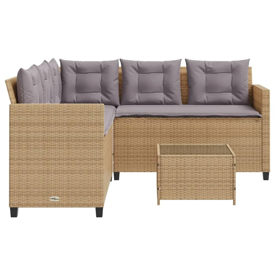 Canapé de jardin avec table et coussins en forme de L beige - 6