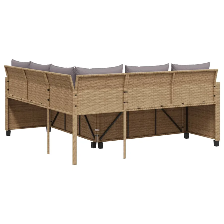 Canapé de jardin avec table et coussins en forme de L beige - 7