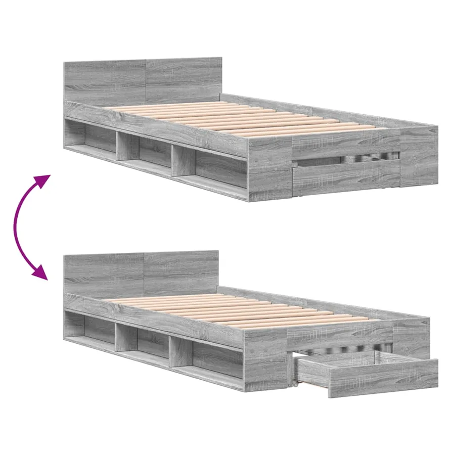 Cadre de lit avec tiroir sans matelas sonoma gris 75x190 cm - 7