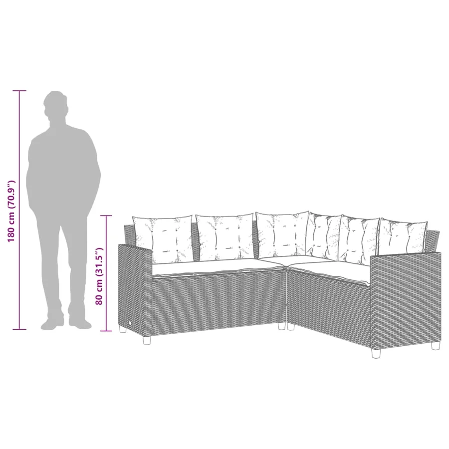 Canapé de jardin avec table et coussins en forme de L gris - 12