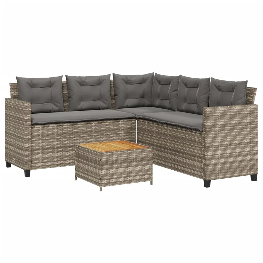 Canapé de jardin avec table et coussins en forme de L gris - 2