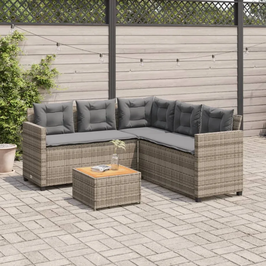 Canapé de jardin avec table et coussins en forme de L gris - 3