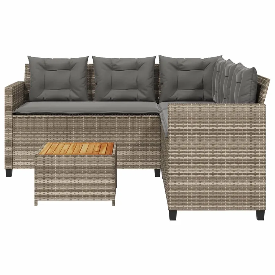 Canapé de jardin avec table et coussins en forme de L gris - 4