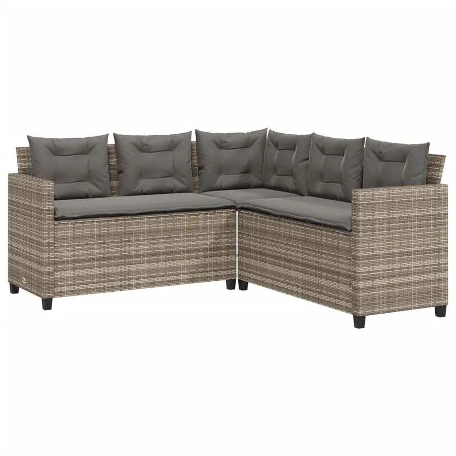 Canapé de jardin avec table et coussins en forme de L gris - 5