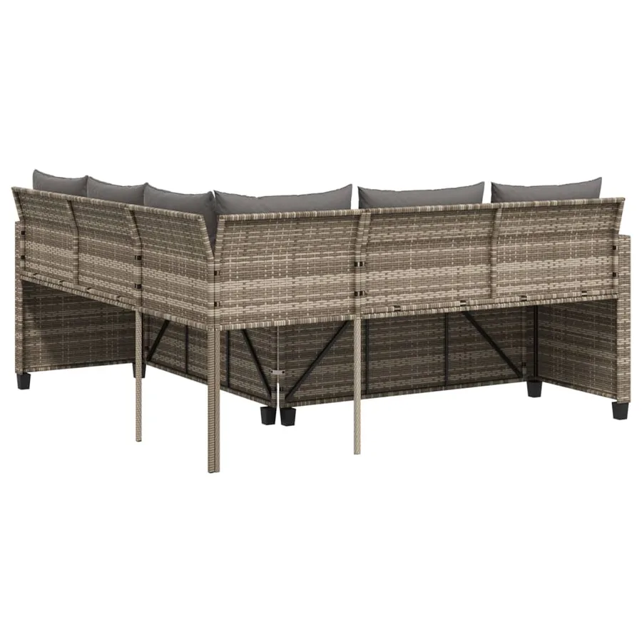Canapé de jardin avec table et coussins en forme de L gris - 7