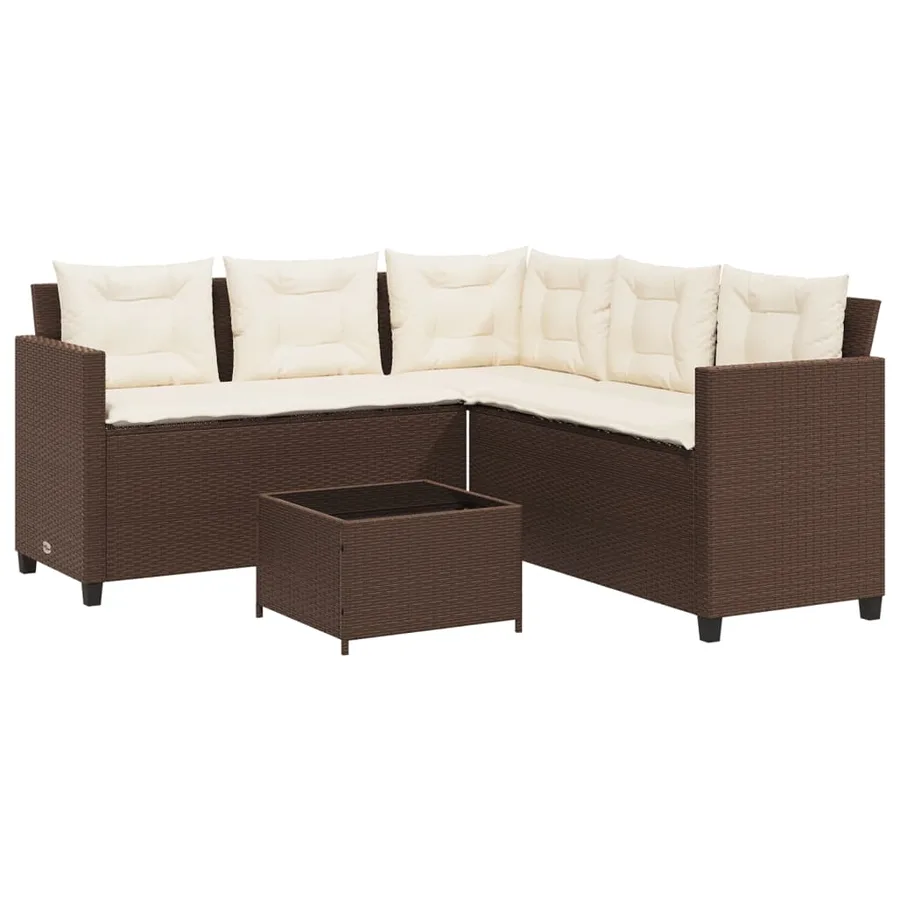 Canapé de jardin avec table et coussins en forme de L marron - 2