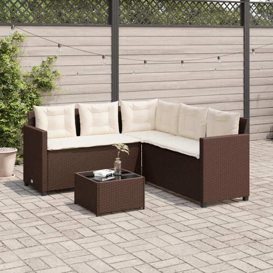 Canapé de jardin avec table et coussins en forme de L marron - 3