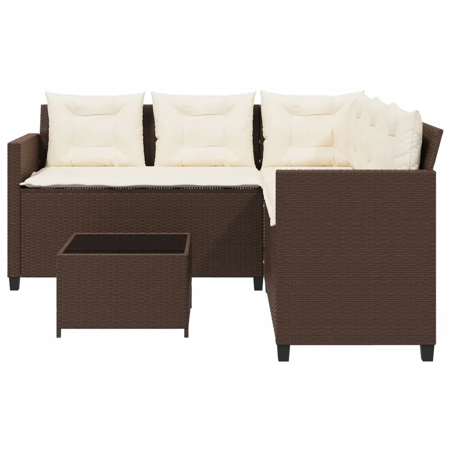 Canapé de jardin avec table et coussins en forme de L marron - 4