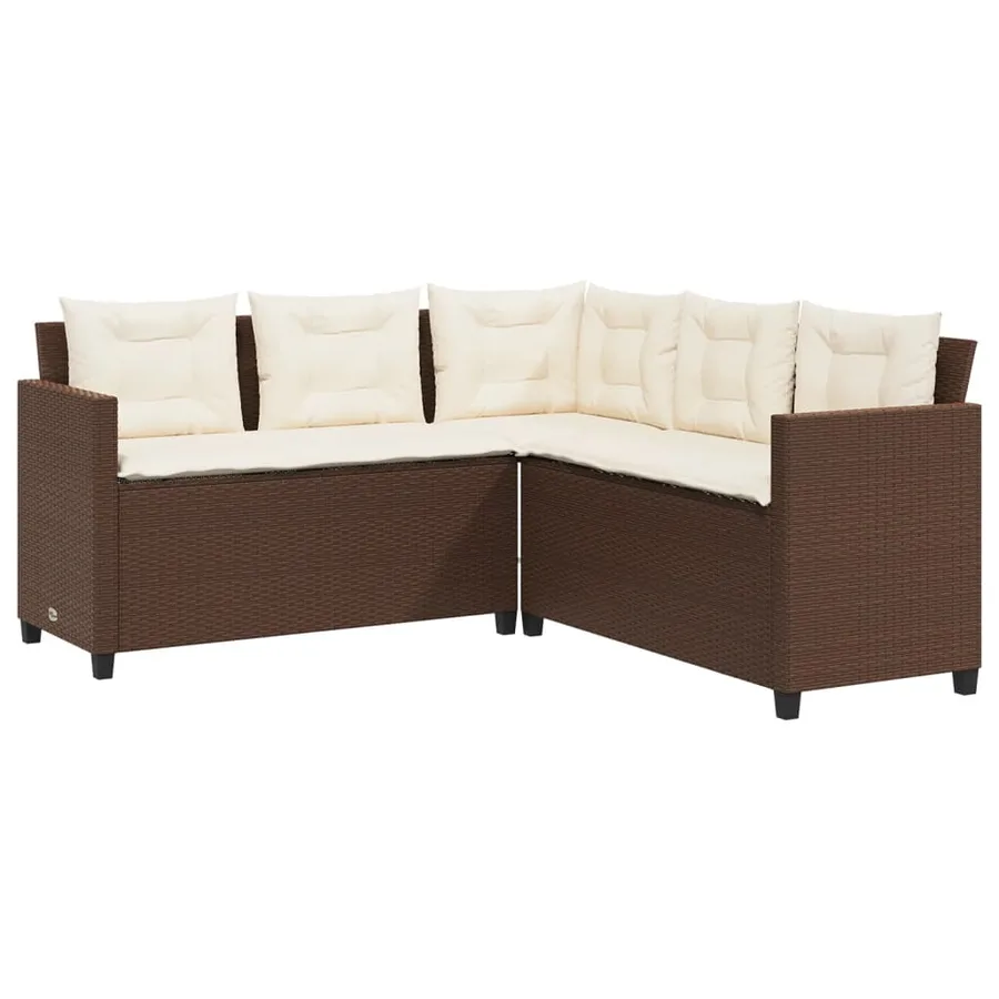 Canapé de jardin avec table et coussins en forme de L marron - 5
