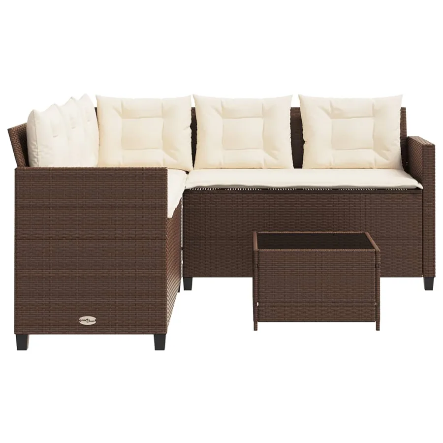 Canapé de jardin avec table et coussins en forme de L marron - 6