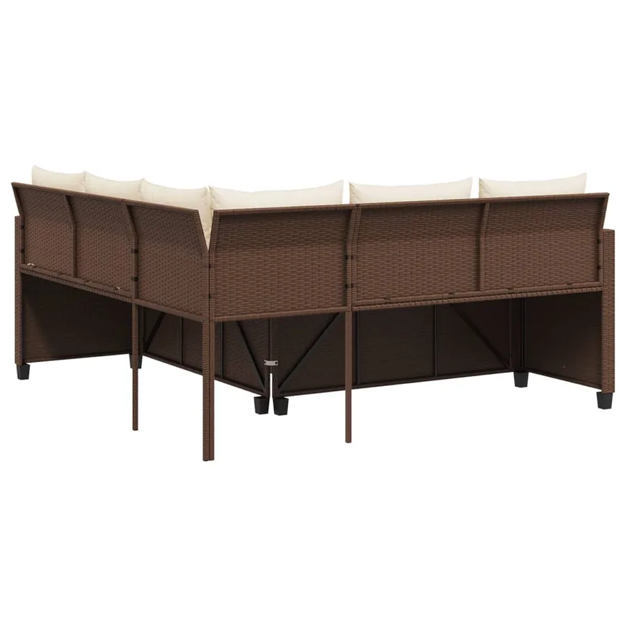 Canapé de jardin avec table et coussins en forme de L marron - 7